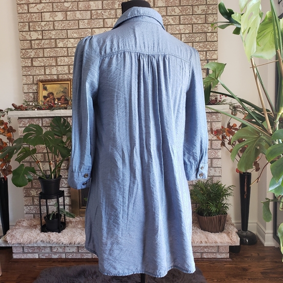 Western Look Long Tunic Top Jean Look With Sheen Loose Half Lace Fit Shirt S / M - Picture 3 of 10
